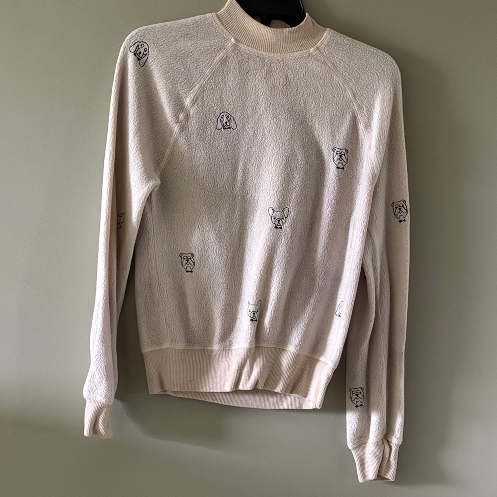 Anthropologie Cream Sweater with Dog Embroidery